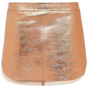 Michelle Mason Lamb Leather Rounded Hem Mini Skirt in Gold